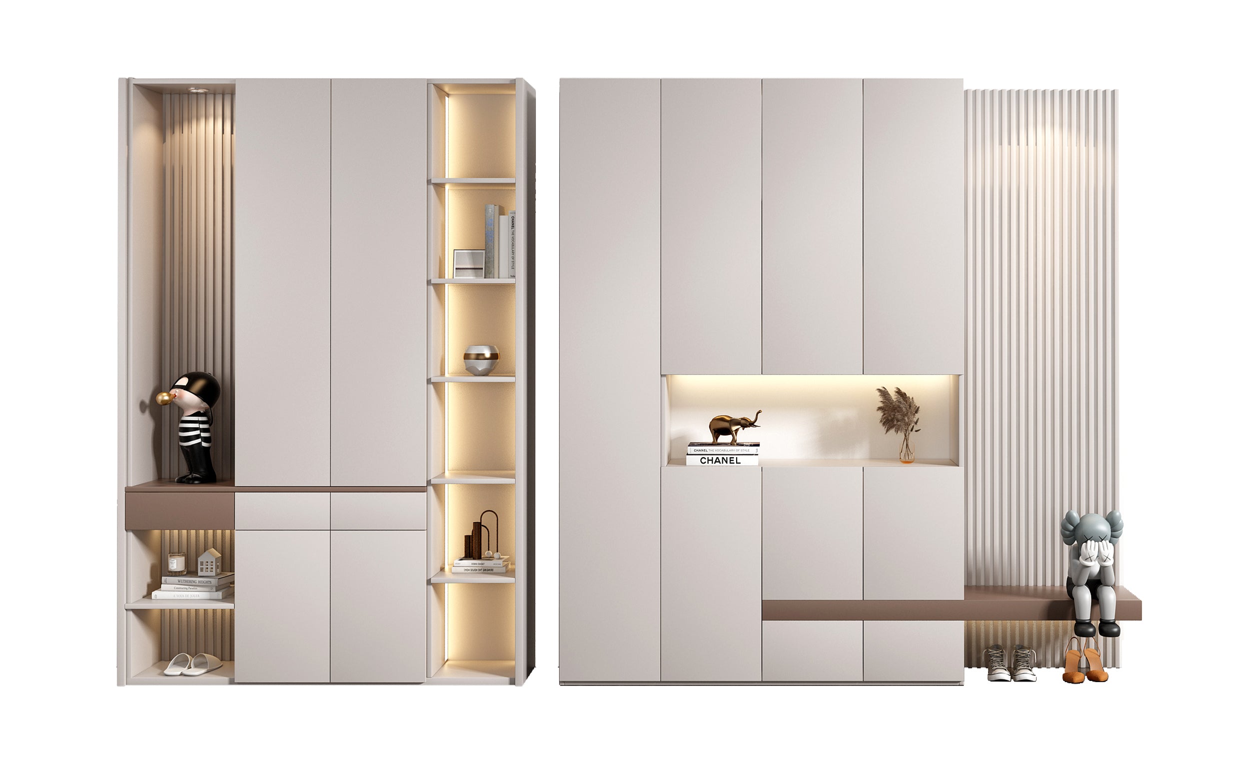 Single Tone Modern Shoe Cabinet with 2-4 cabinet and Seat | Meerkat Home