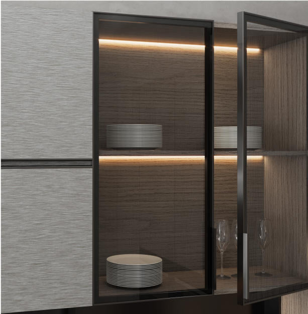 Aluminium-framed glass cabinet door