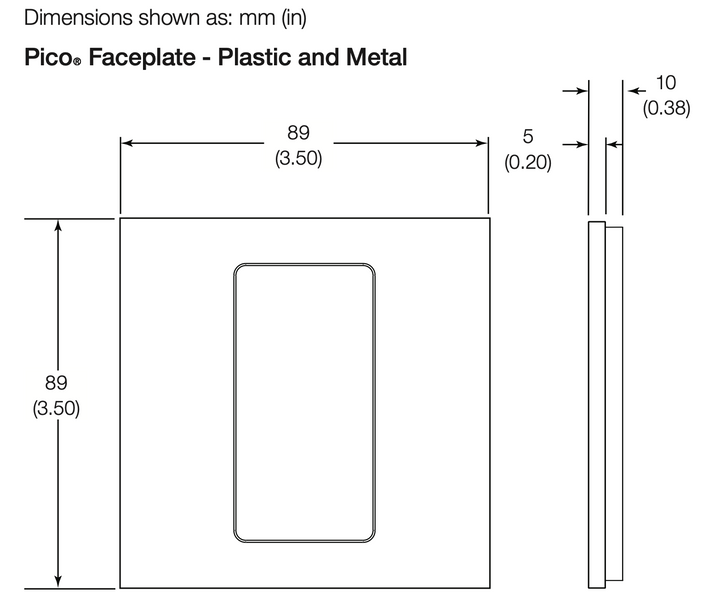 Computer Rear Faceplate Chart Size Guide Lutron RA2 Select Square-Style Pico Faceplate Mental LPFP-S1 | Meerkat Home
