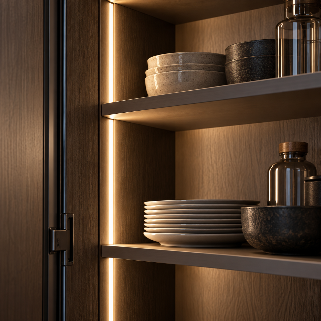 Integrated LED lighting inside the pantry