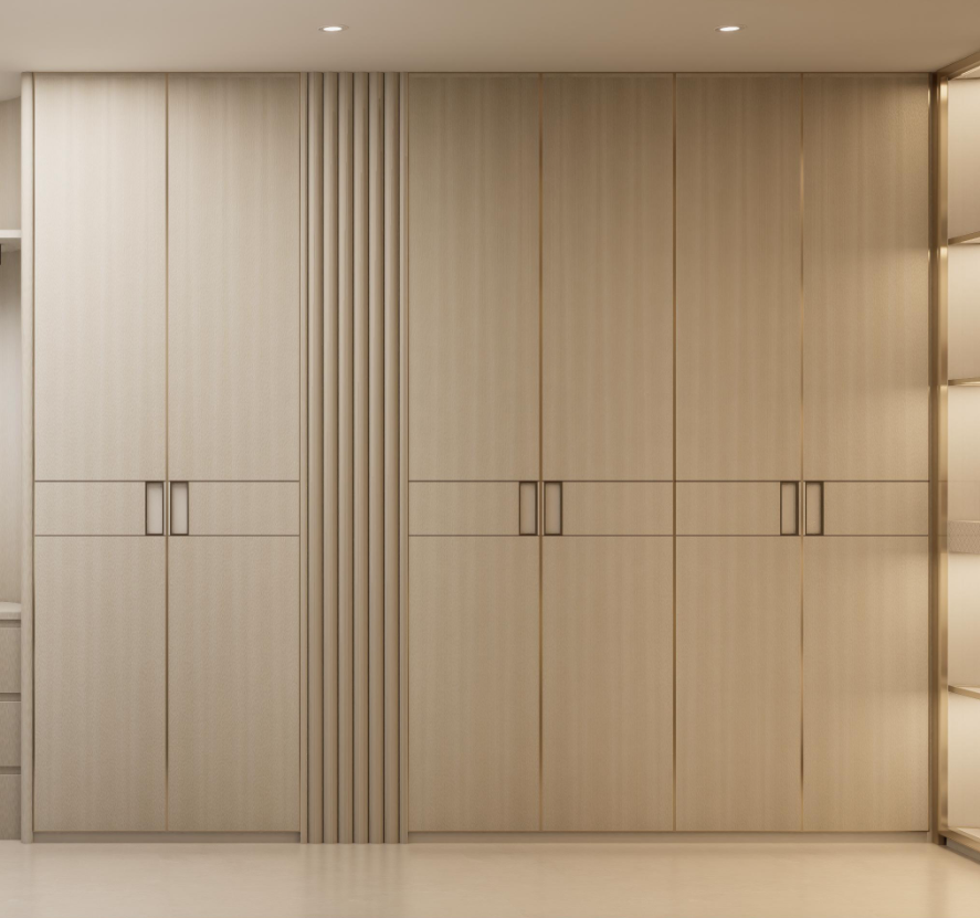 Antelope leather wardrobe with champagne bronze profiles in Singapore