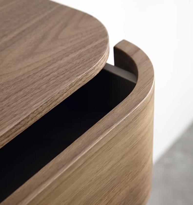 Curved drawer front detail of the dining sideboard