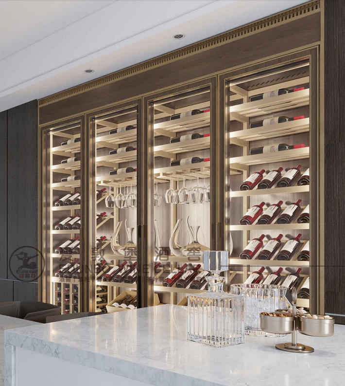 Custom wine and cigar display cabinet beside the social kitchen